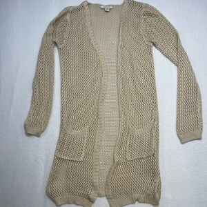 Beige Open Knit Cardigan Lightweight Boho Beach Cover-Up S/M